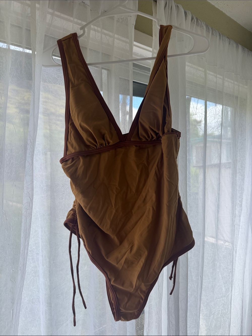 Women’s Deep V One-Piece Swimsuit in Brown